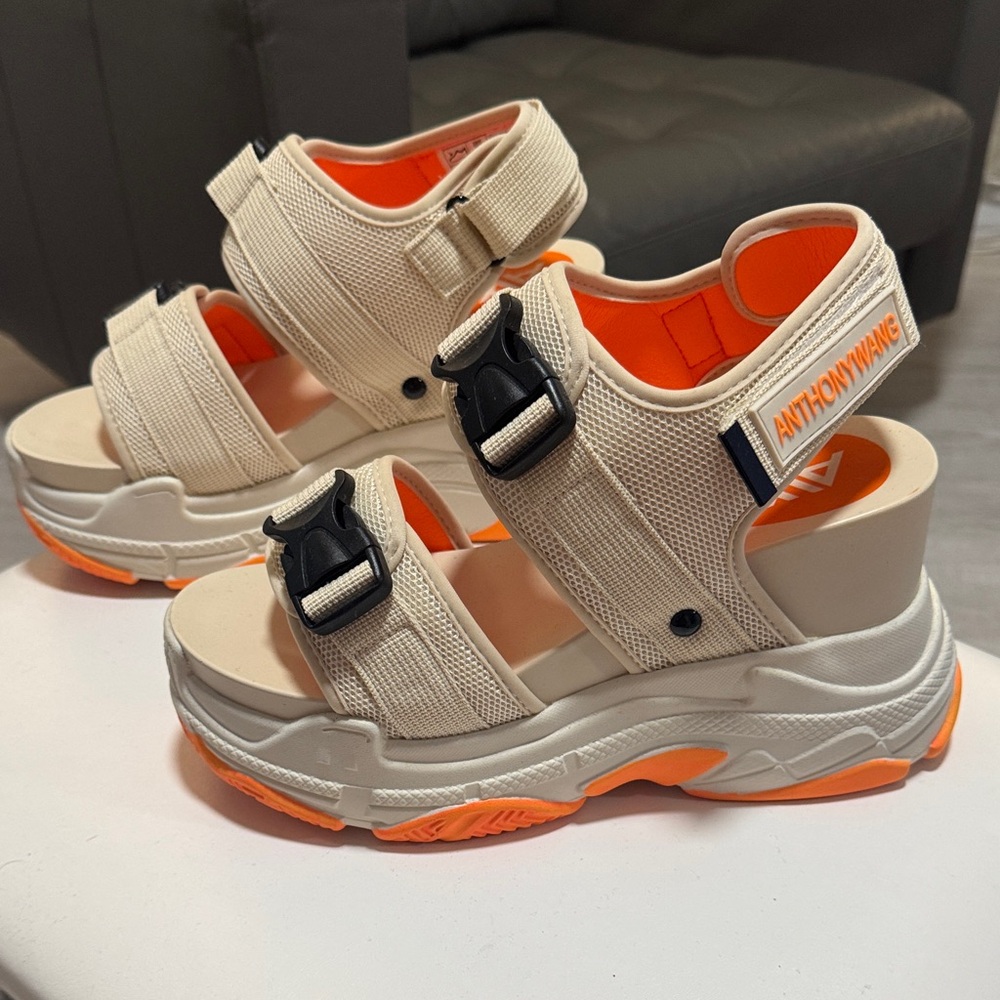 Anthony Wang Women's Beige and Orange Platform Sandals